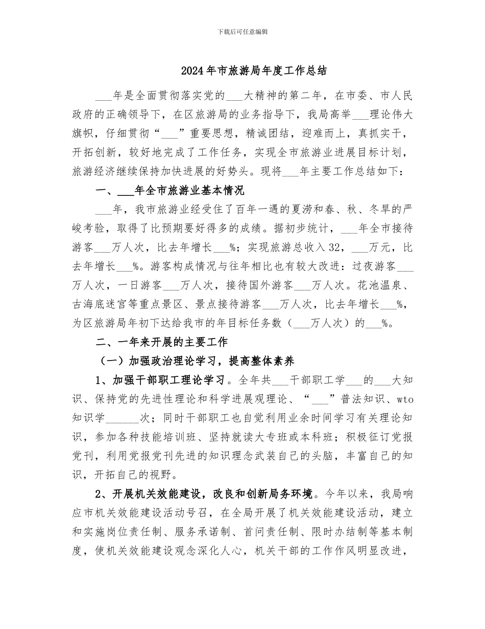 2024年市旅游局年度工作总结_第1页