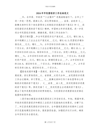 2024年市民营经济工作总结范文