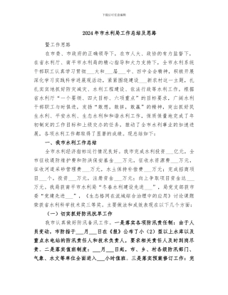 2024年市水利局工作总结及思路