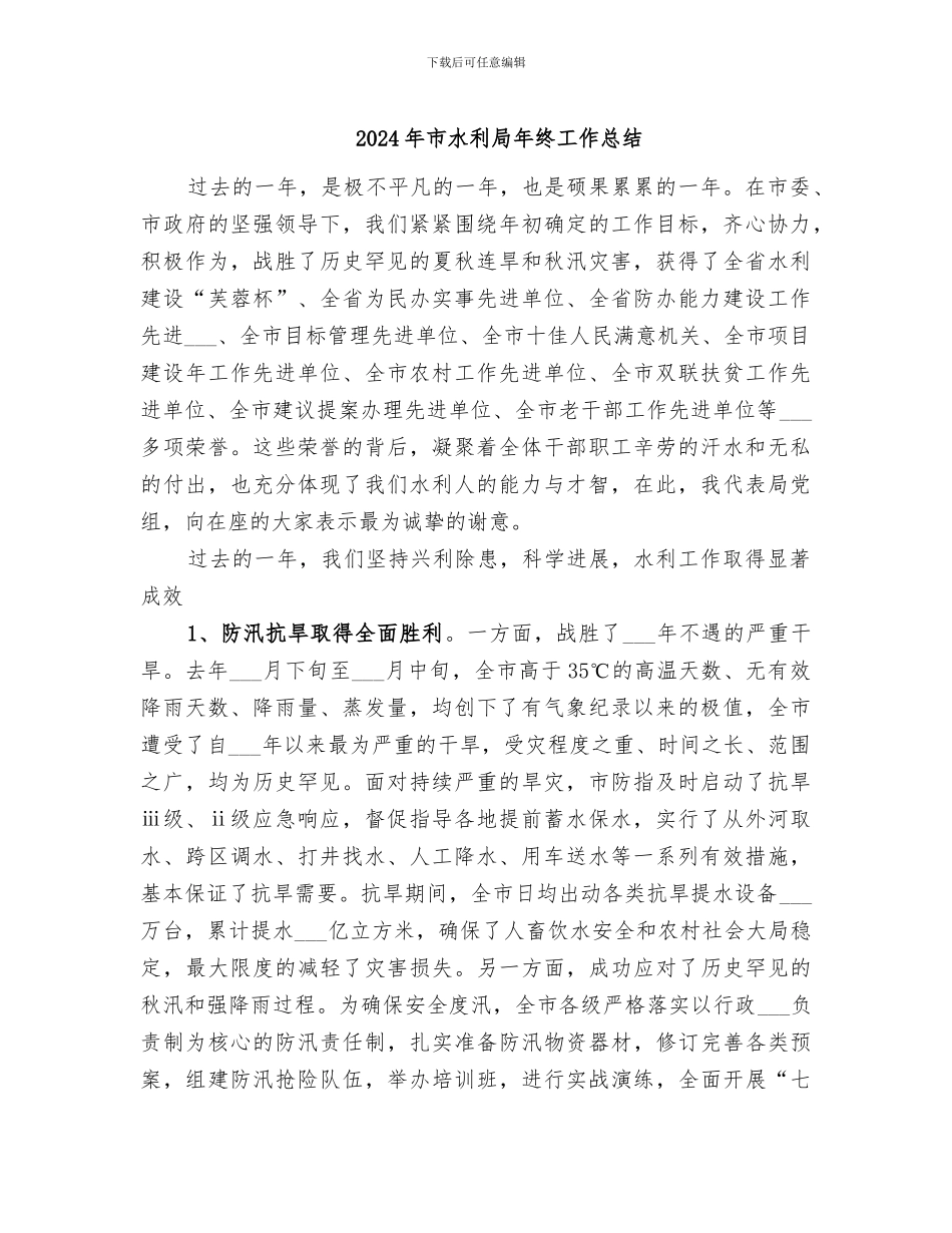 2024年市水利局年终工作总结_第1页