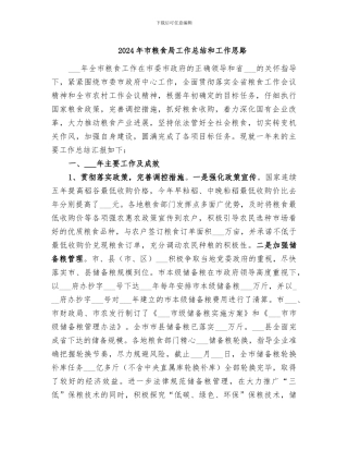 2024年市粮食局工作总结和工作思路