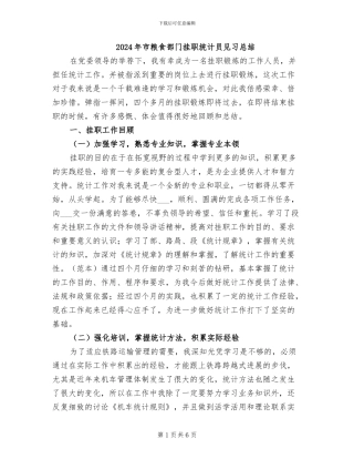 2024年市粮食部门挂职统计员见习总结