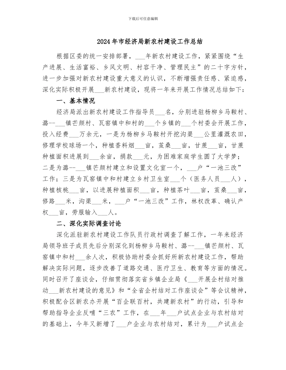 2024年市经济局新农村建设工作总结_第1页