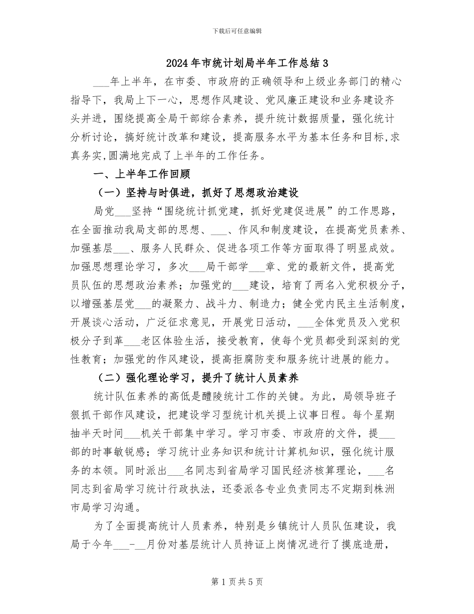 2024年市统计划局半年工作总结3_第1页