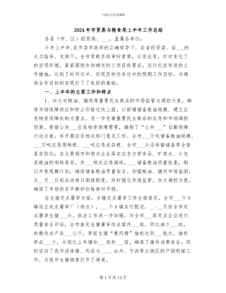 2024年市贸易与粮食局上半年工作总结