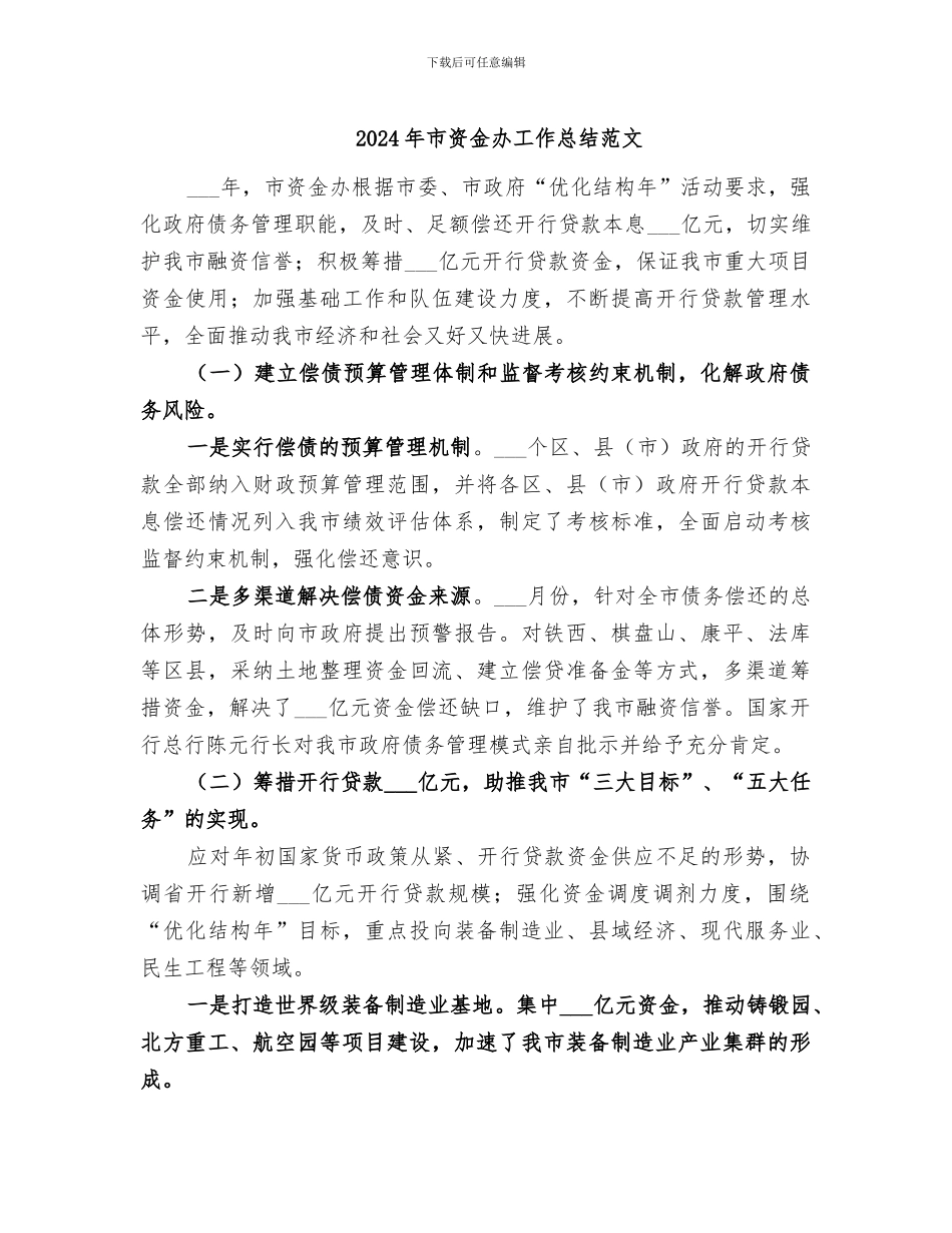 2024年市资金办工作总结范文_第1页