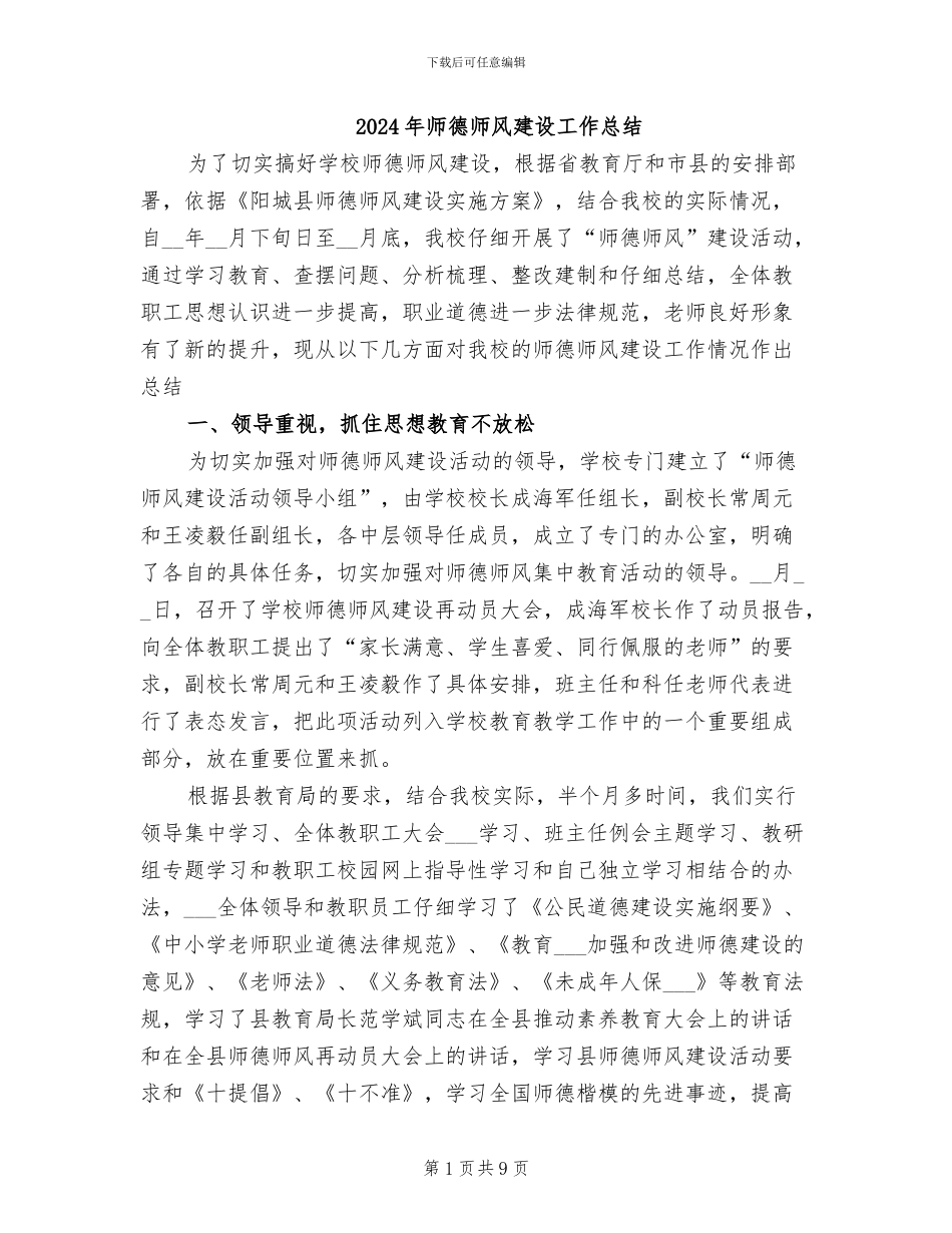 2024年师德师风建设工作总结_第1页