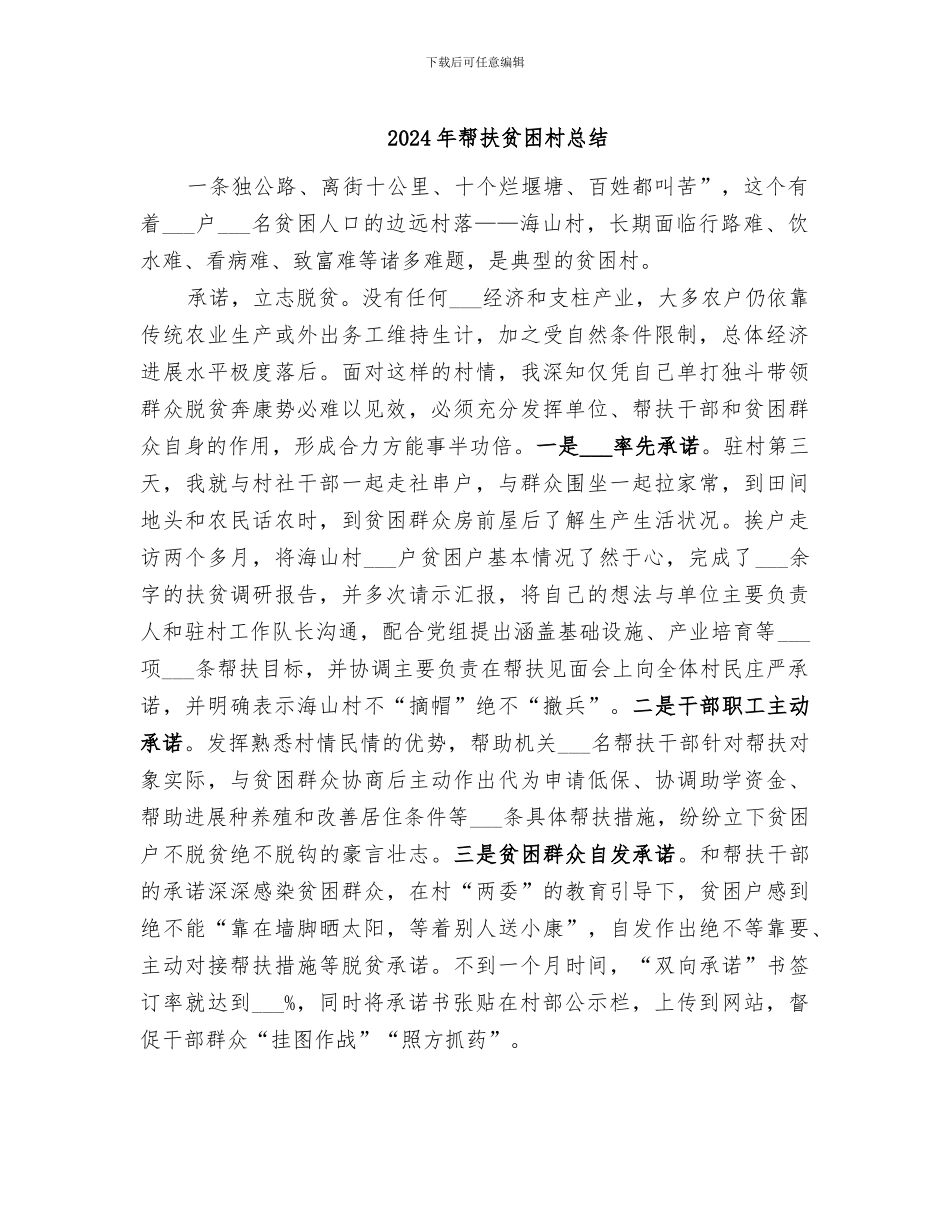 2024年帮扶贫困村总结_第1页
