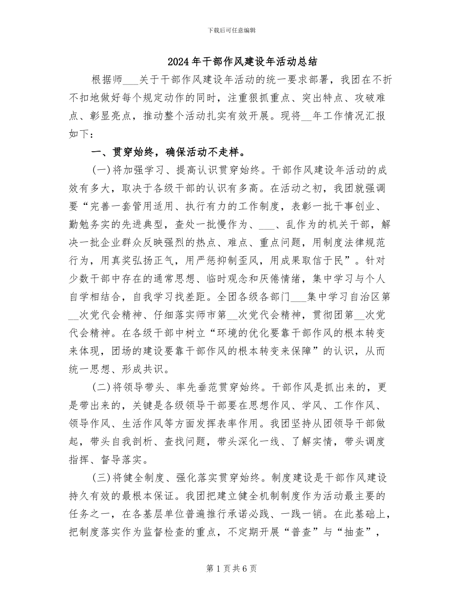 2024年干部作风建设年活动总结_第1页
