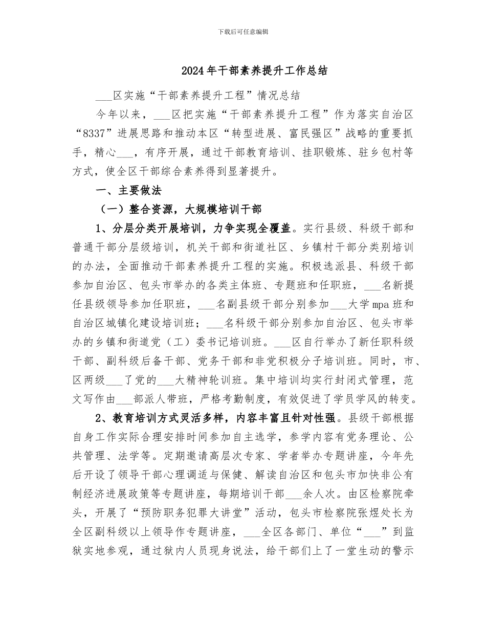 2024年干部素质提升工作总结_第1页