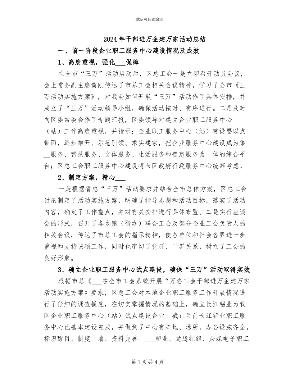 2024年干部进万企建万家活动总结_第1页