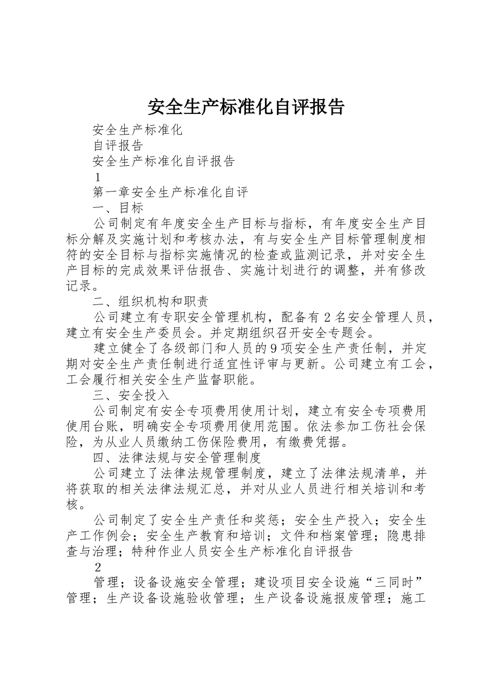 安全生产标准化自评报告_第1页