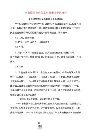 全省模范劳动关系和谐企业申报材料(完整版)