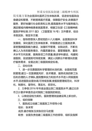 创建二级精神专科医院实施方案