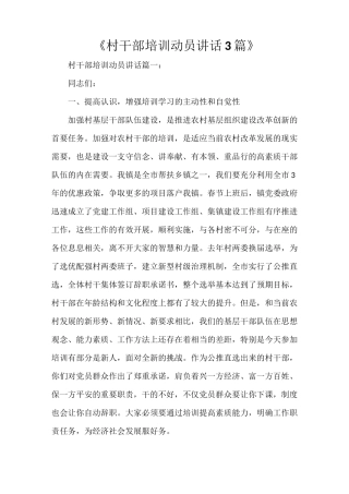 《村干部培训动员讲话3篇》
