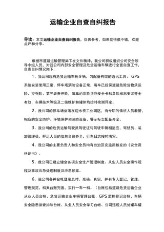 运输企业自查自纠报告