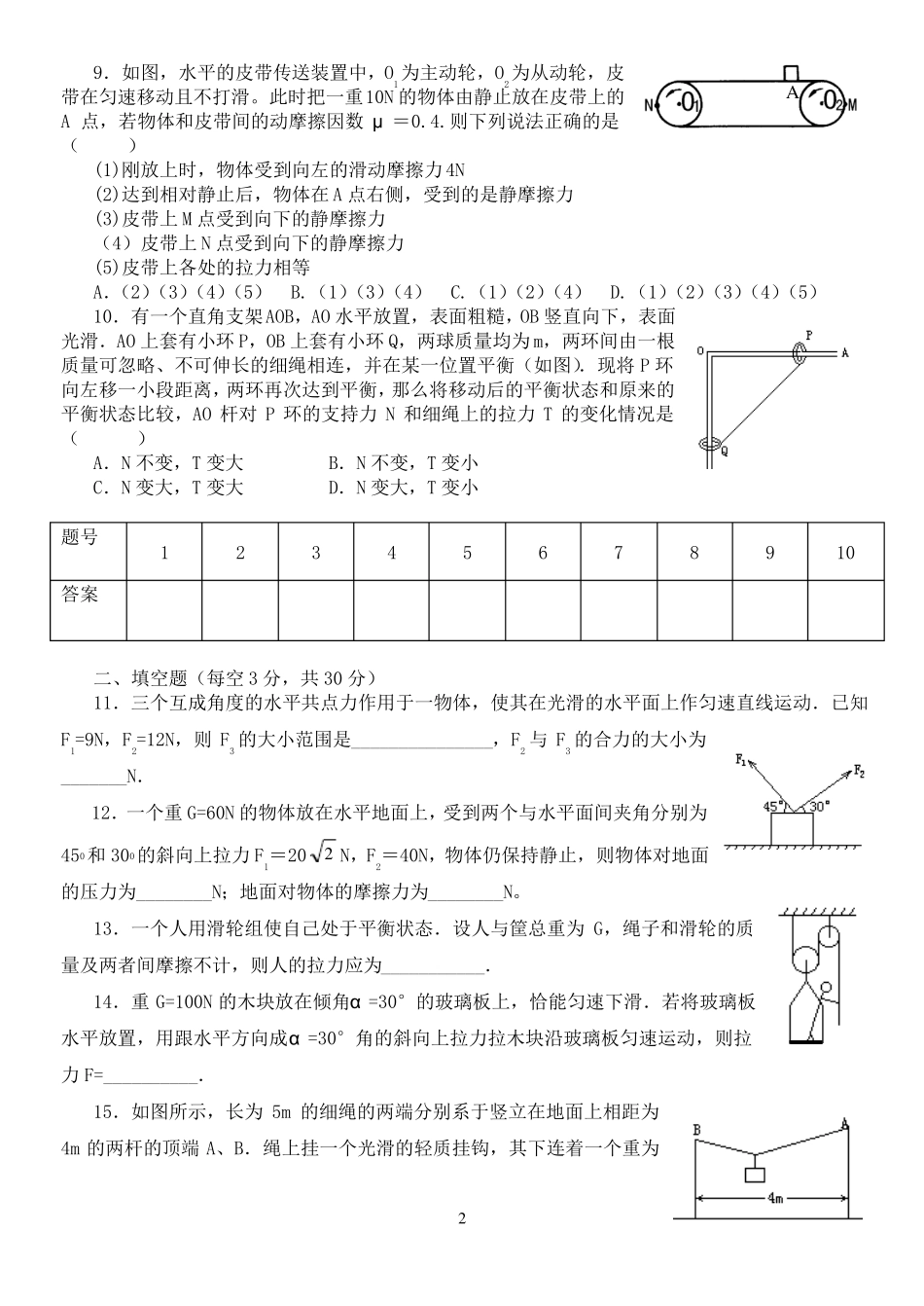 力与物体的平衡试题有答案_第2页