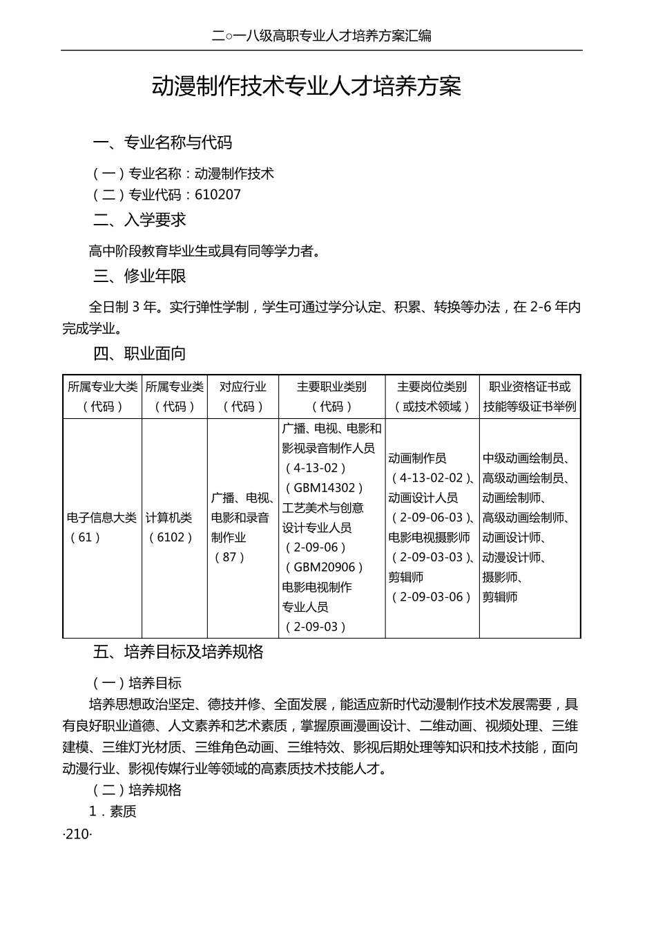 动漫制作技术专业人才培养方案_第1页
