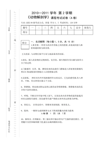 动物解剖学试题