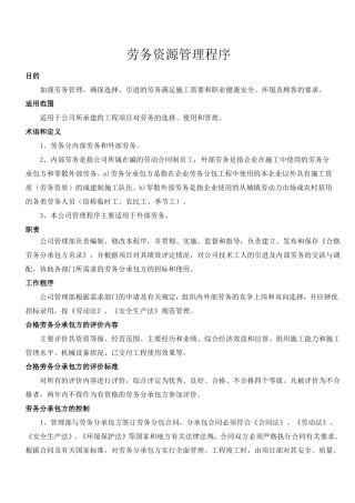 劳务资源管理程序