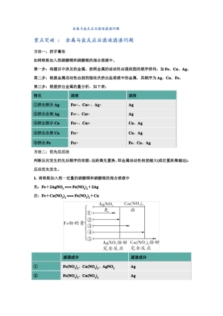 化学中考复习考点突破：金属与盐反应后滤液滤渣问题