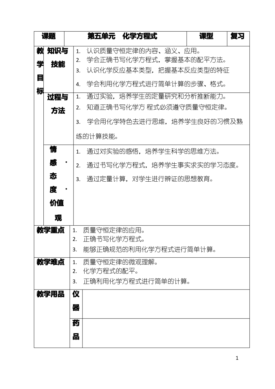 化学化学方程式优质教案、教学设计_第1页