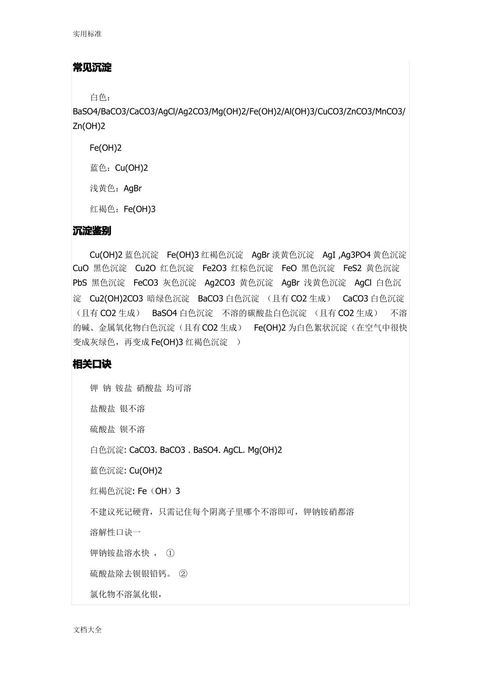 化学常见常见沉淀及溶解性口诀_第1页