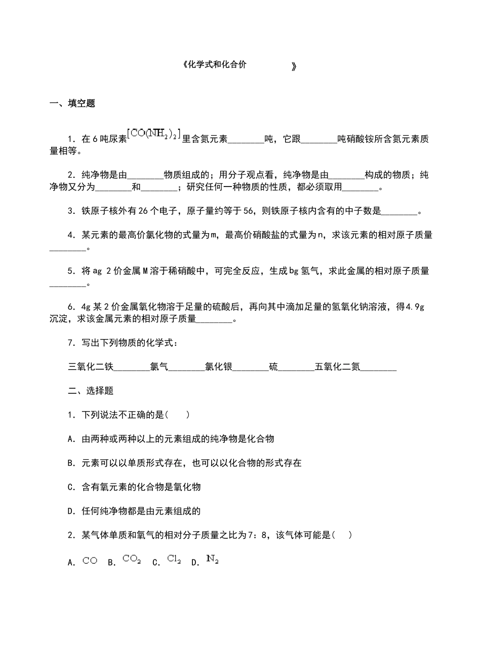 化学式和化合价专题训练_第1页