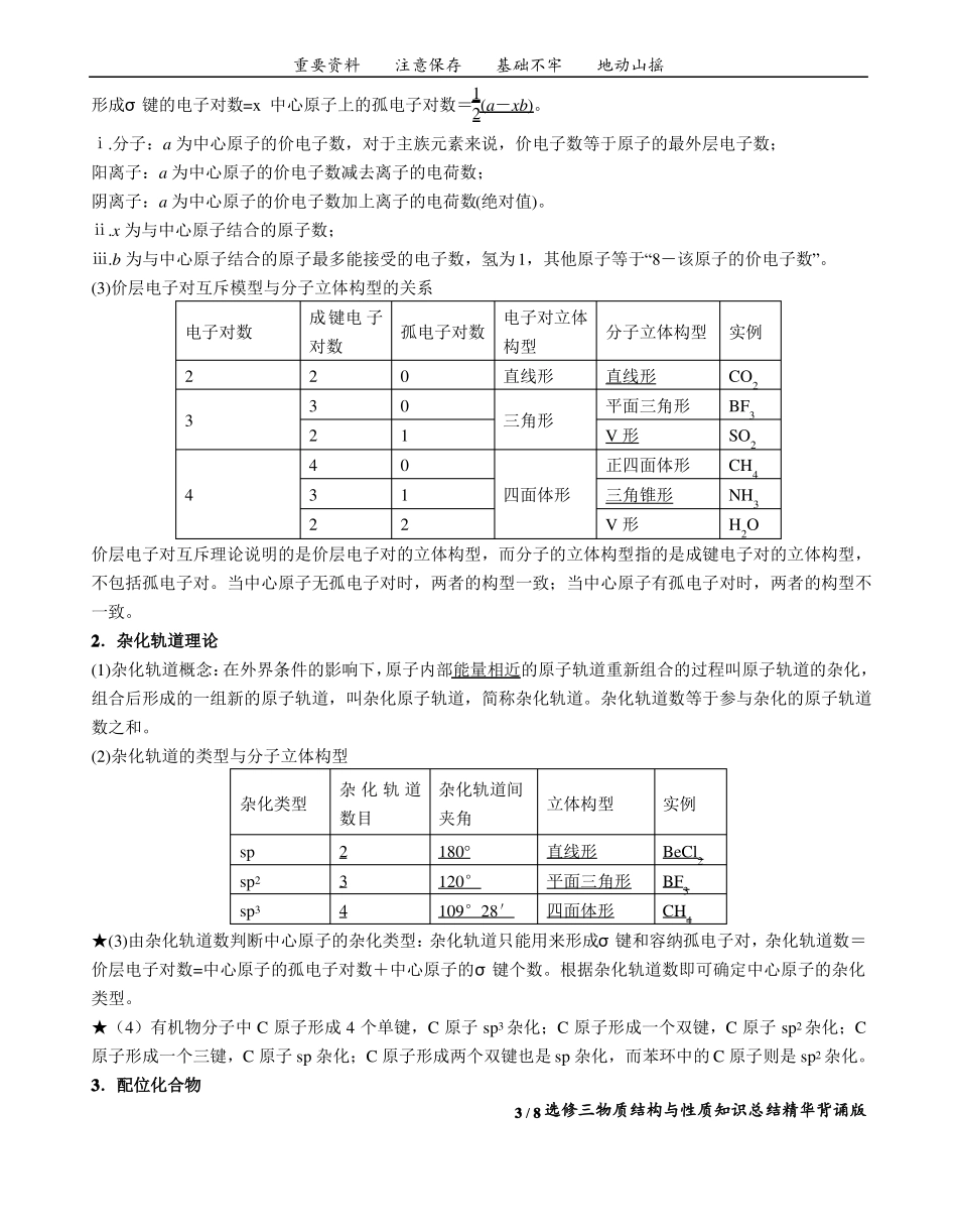 化学选修三物质结构与性质知识总结精华背诵版_第3页