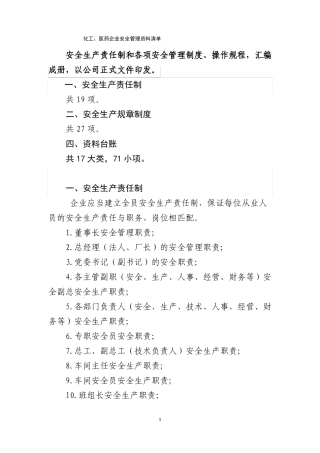 化工、医药企业管理资料清单