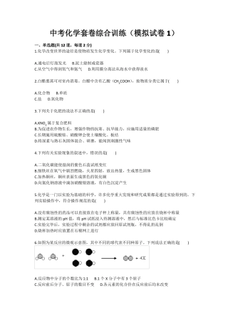 化学：中考化学套卷综合训练模拟训练考试卷1九年级训练考试卷