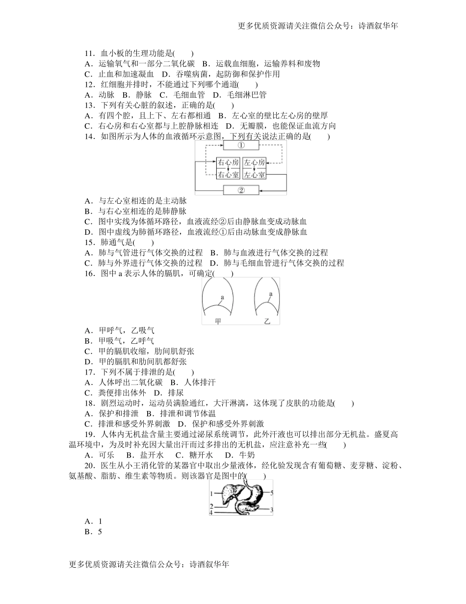 北师大版七年级生物下册期中检测卷及答案_第2页