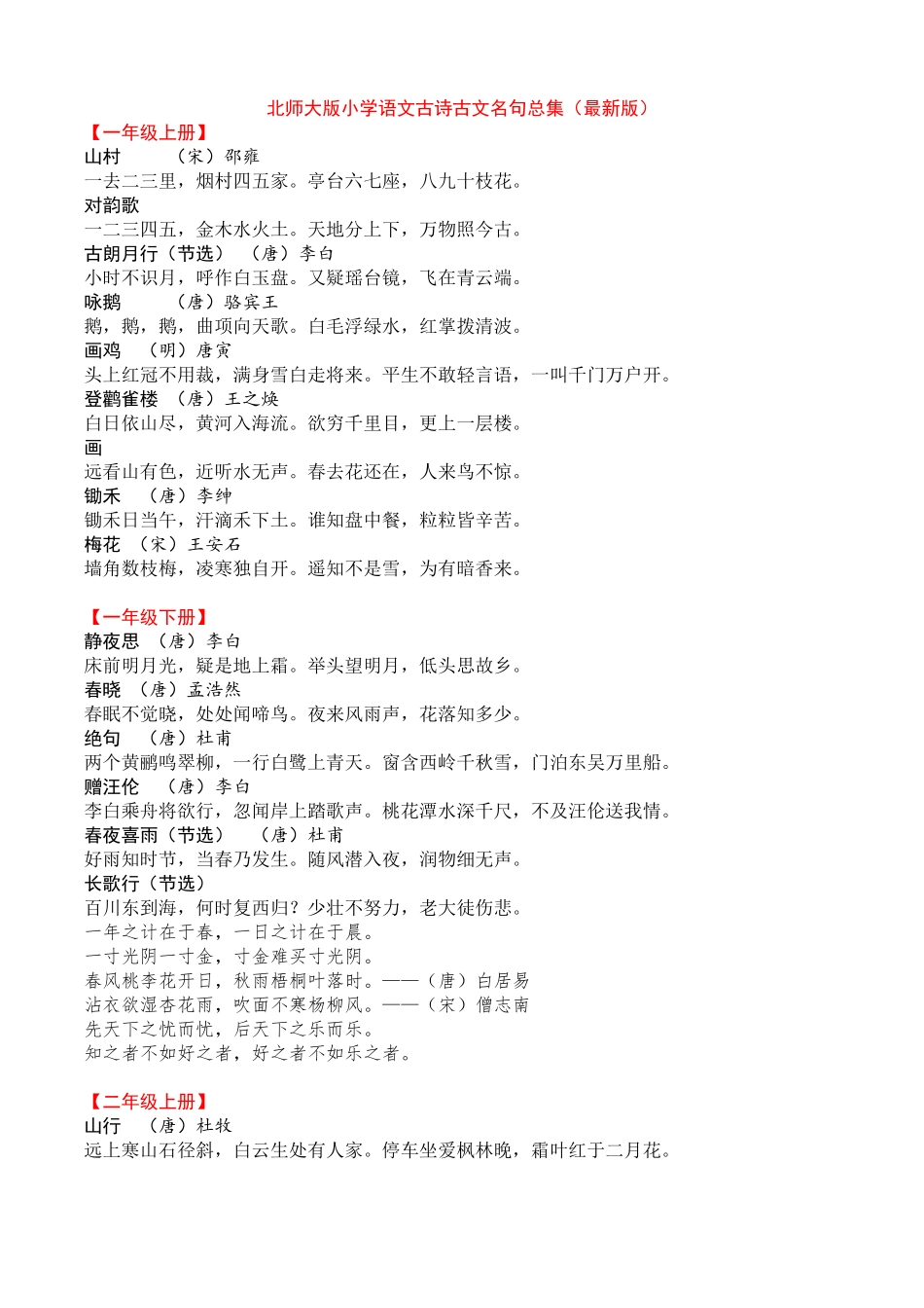 北师大版小学语文古诗古文名句总集最新版_第1页