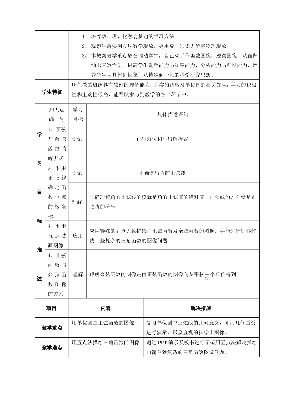 北师大版高中数学必修412正弦与余弦函数的图信息化教学设计方案_第2页