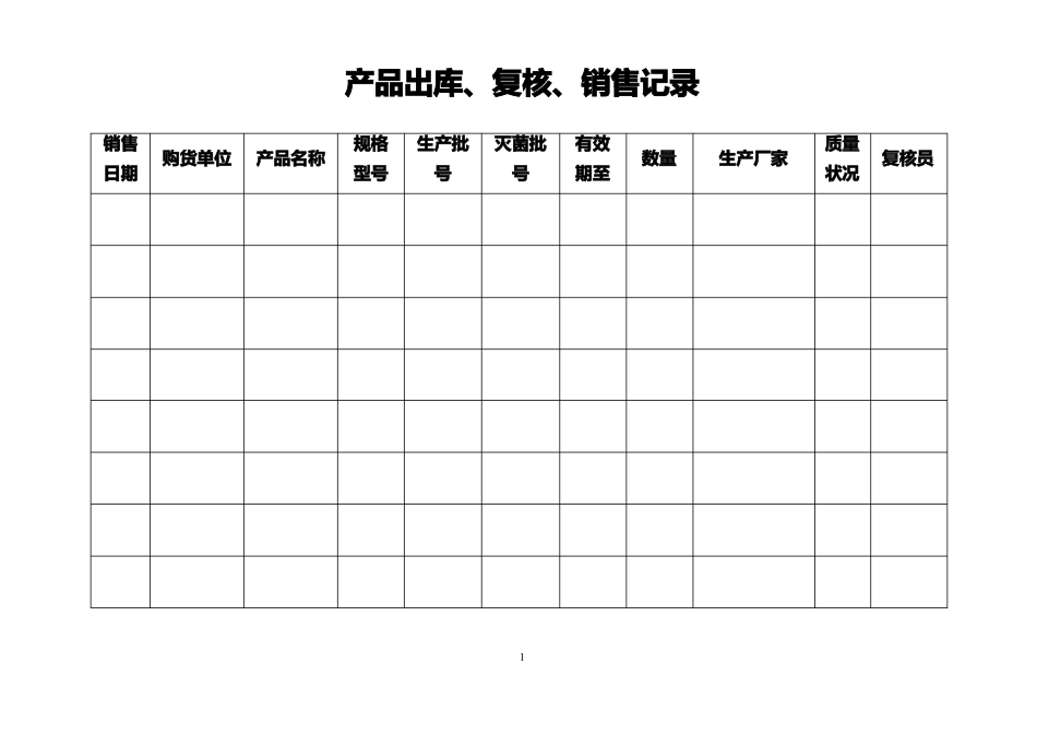 医疗器械各种记录表格横表_第1页