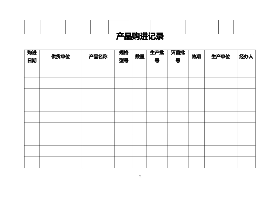 医疗器械各种记录表格横表_第2页