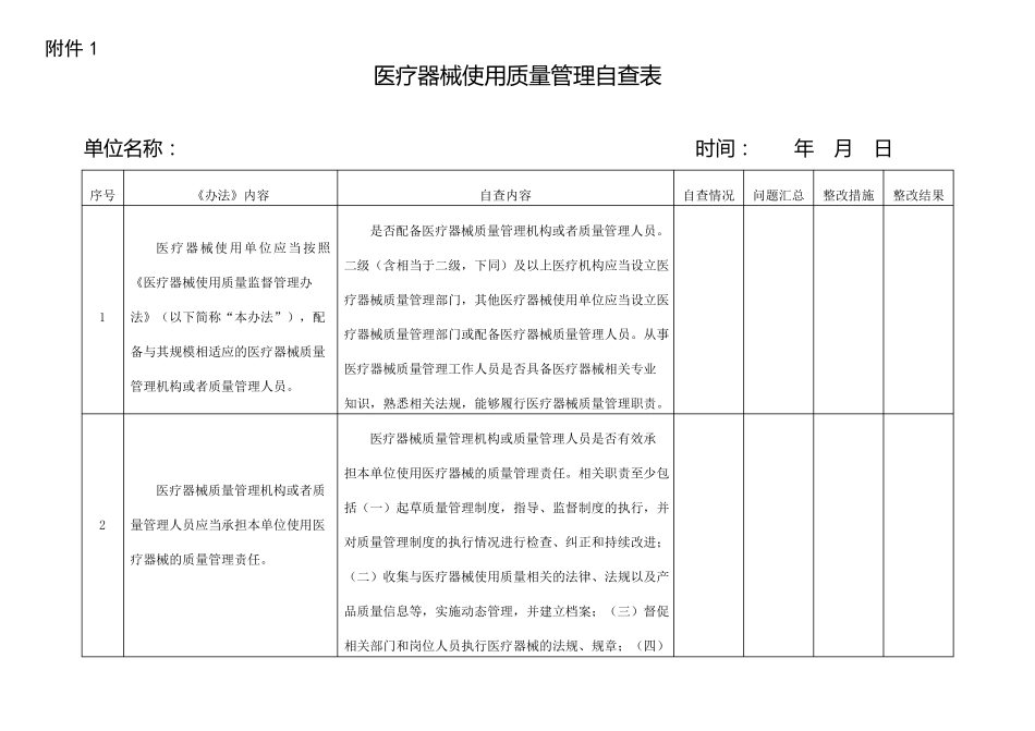 医疗器械质量管理自查表_第1页