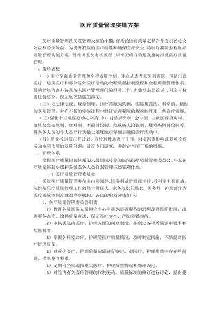 医疗质量管理实施方案