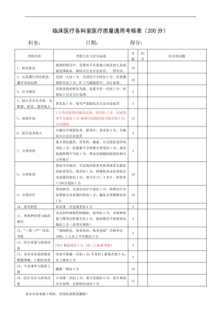 医疗质量考核表最新版