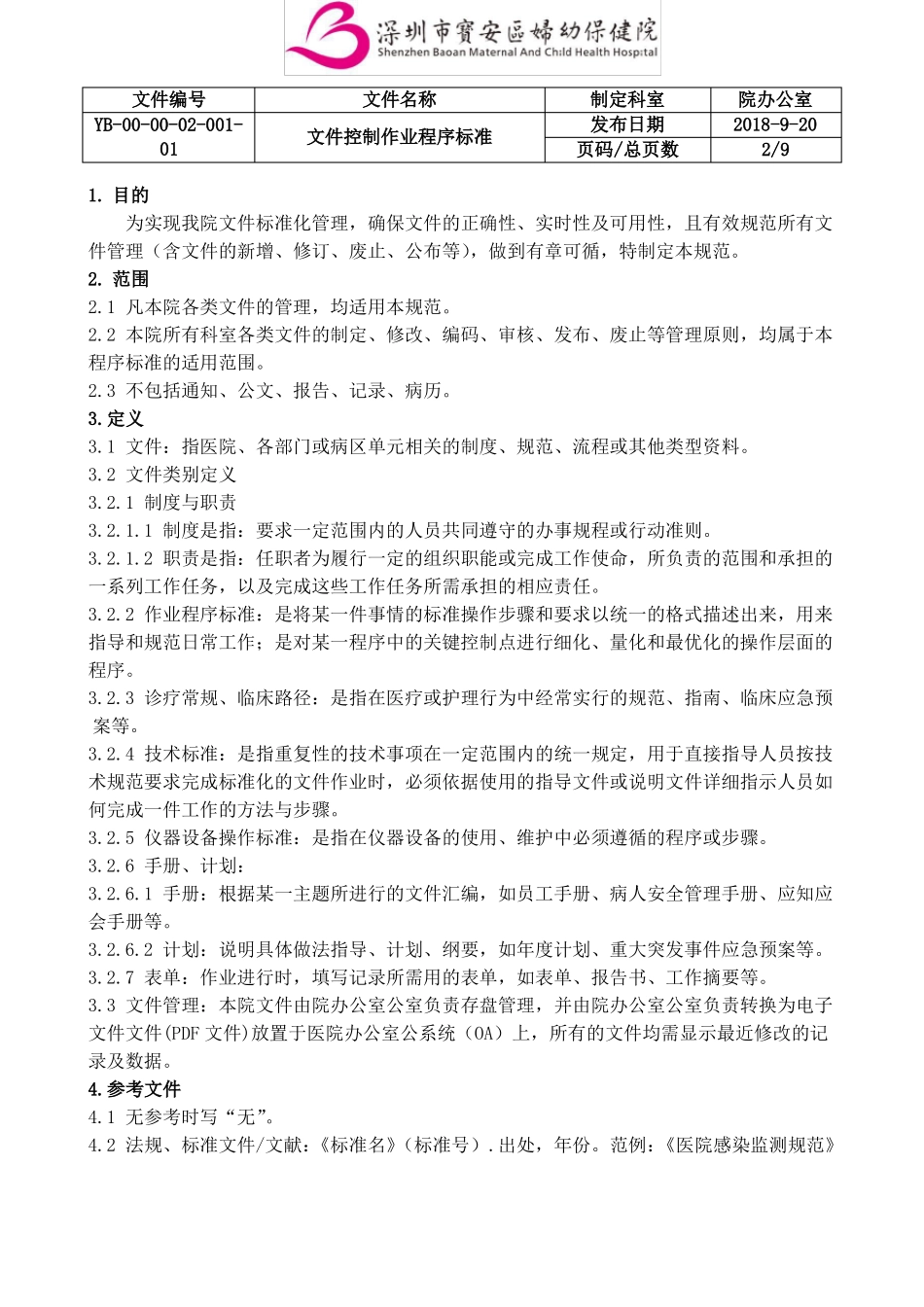 医院sop文件控制作业程序标准_第2页