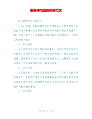 医院停电应急预案范文