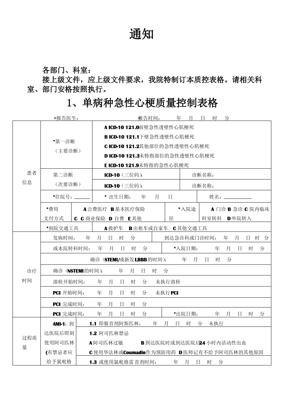 医院单病种质量控制表单_第1页