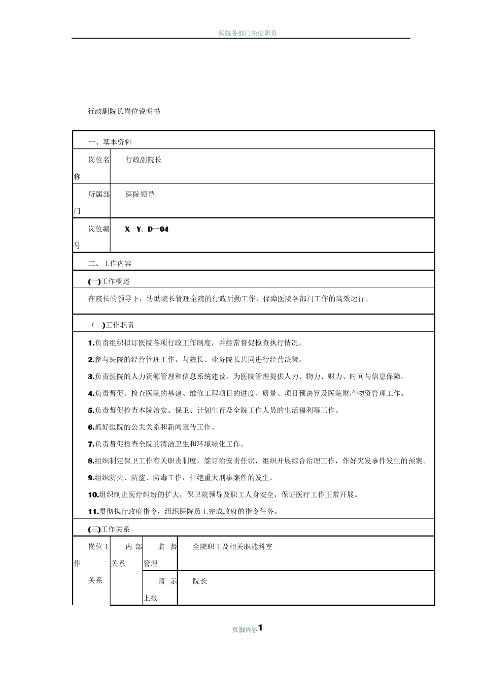 医院后勤岗位说明书_第1页