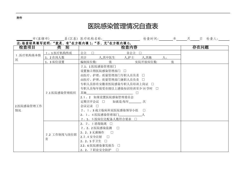 医院感染管理自查表_第1页