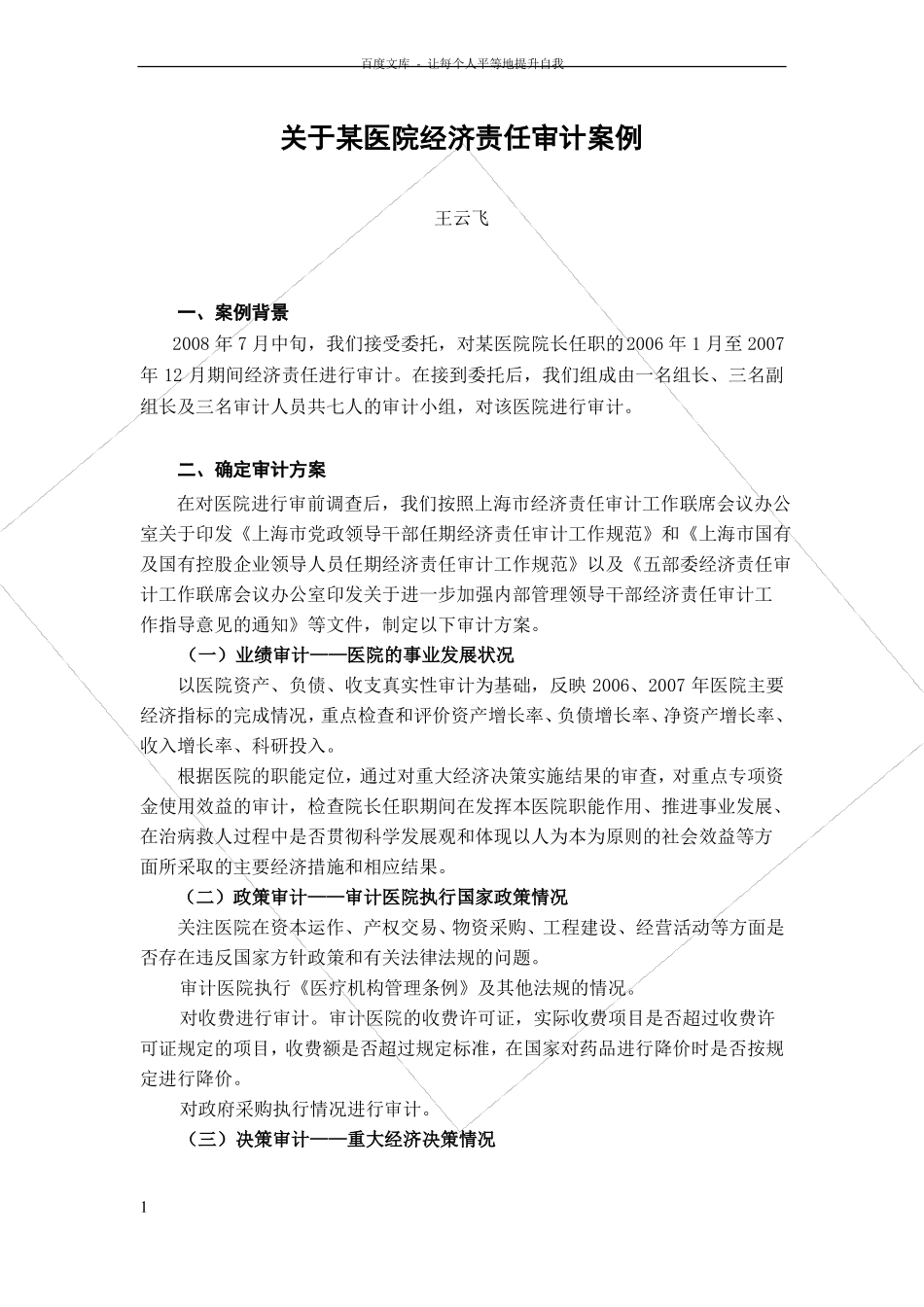 医院经济责任审计案例王云飞_第1页