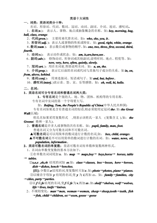 十大词性高中完整