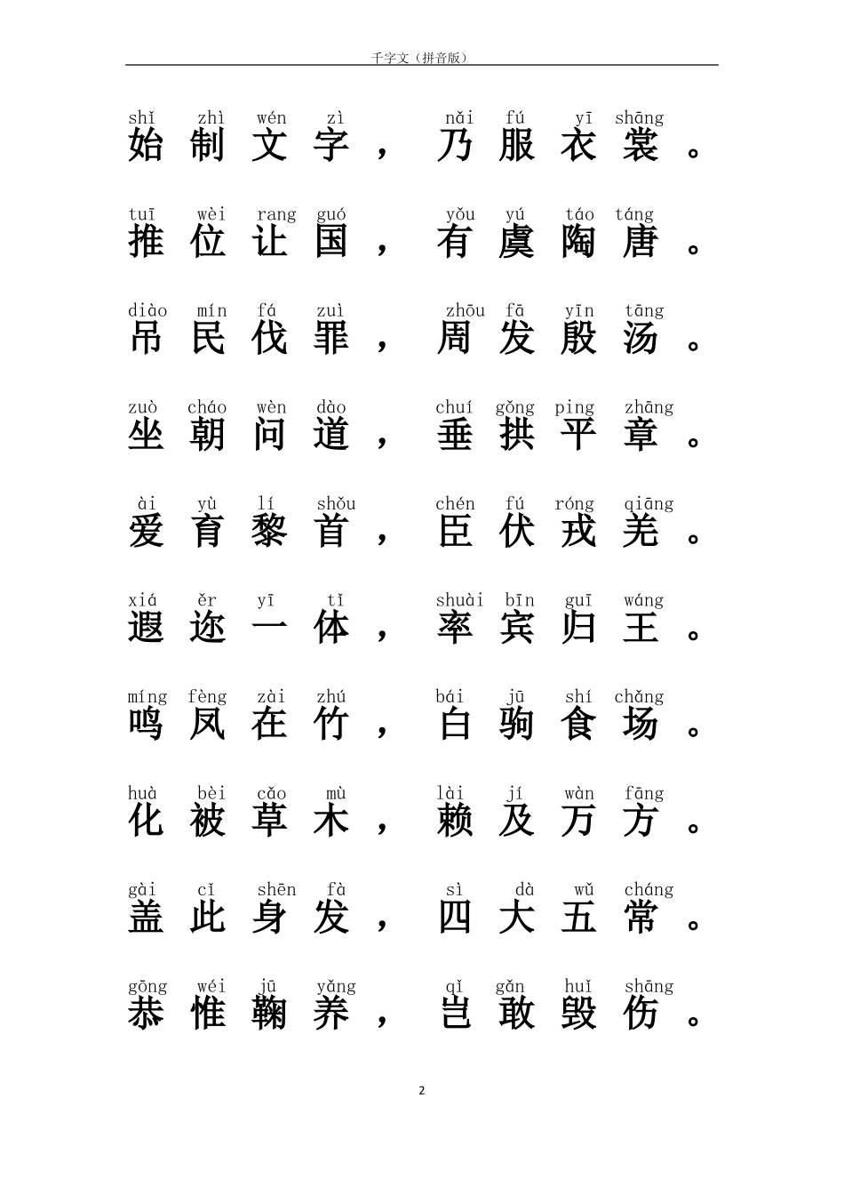 千字文全文拼音版_第2页