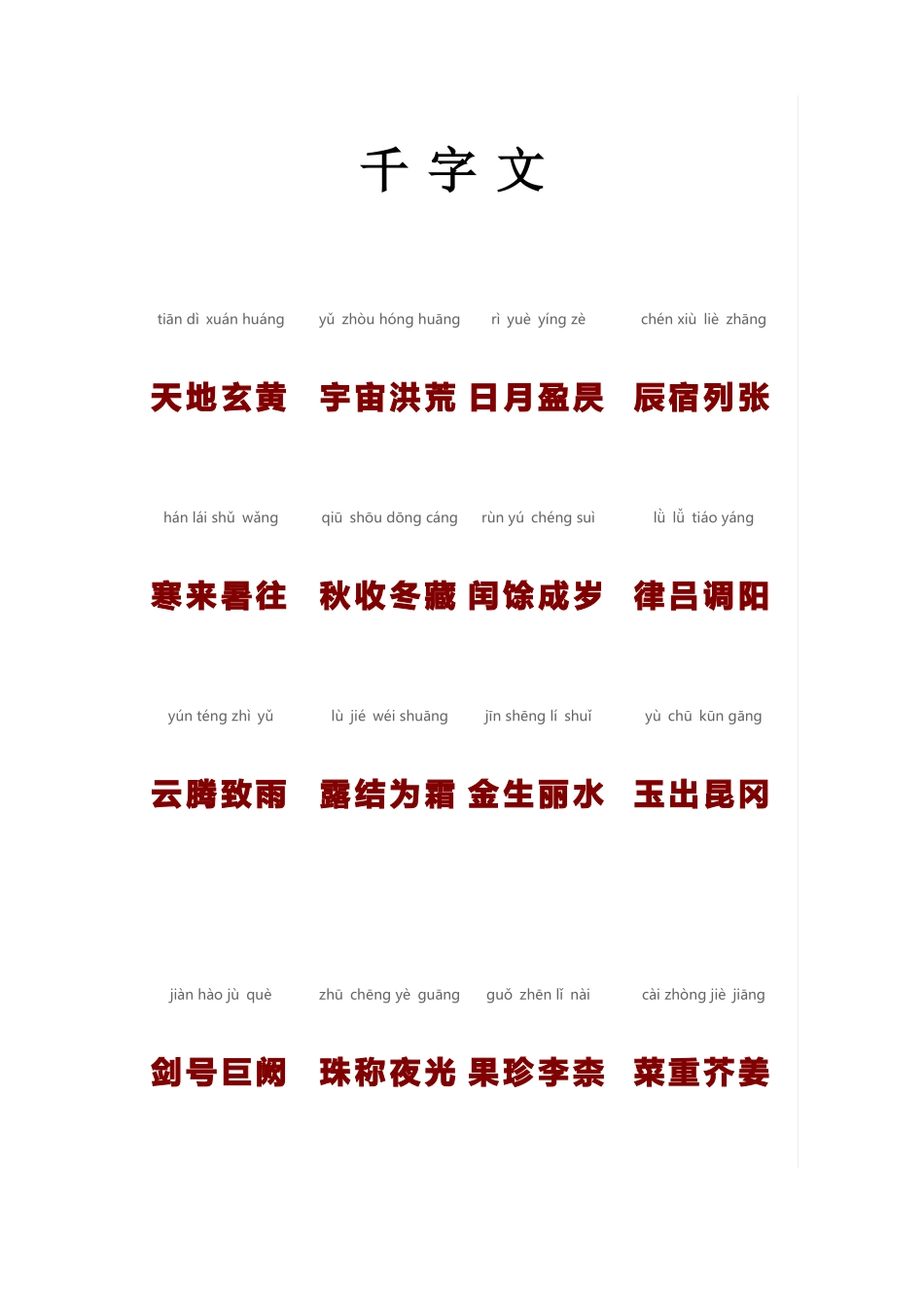 千字文简洁拼音版_第1页