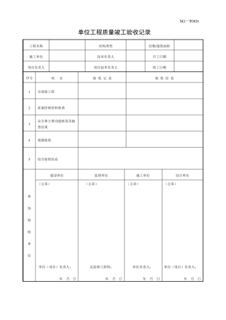 单位工程竣工验收记录摘要