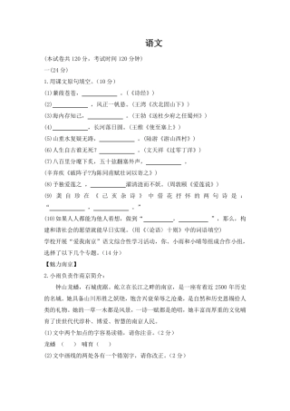 南京树人中学小升初语文试卷